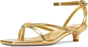 Usikall Womens Low Kitten Heel Square Toe Sandals Ankle Strap Buckle Casual Basic Classic 1.4 Inches Heels