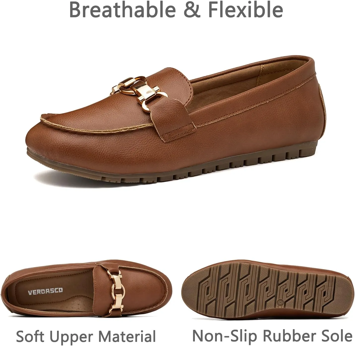 VERDASCO Women's Loafers Comfort Slip-Ons Flat Work Shoes Casual Moccasins Penny Loafers Lady Dress Shoes