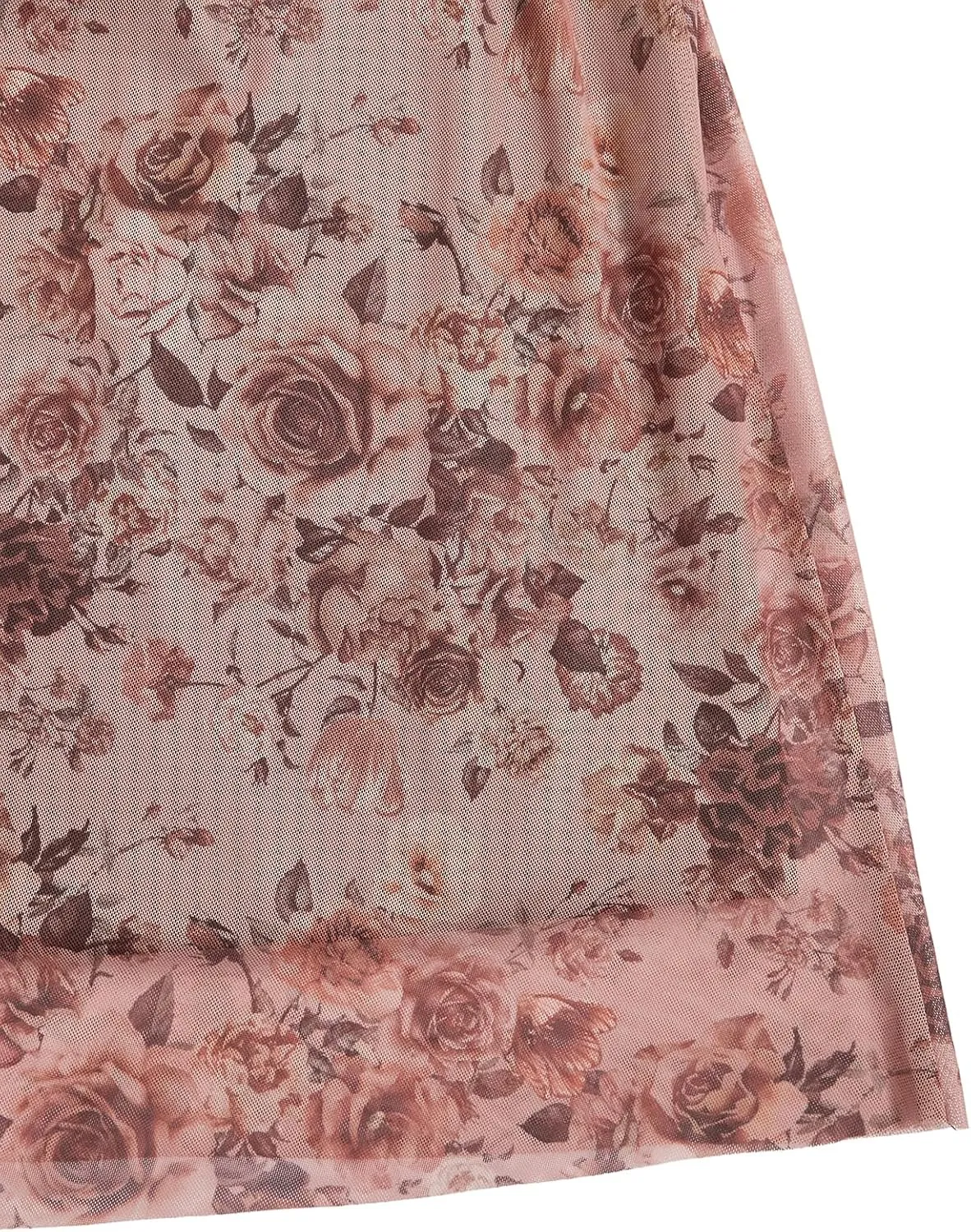 Verdusa Women's Floral Print Y2k Mesh High Waist A Line Fishtail Flowy Long Skirt