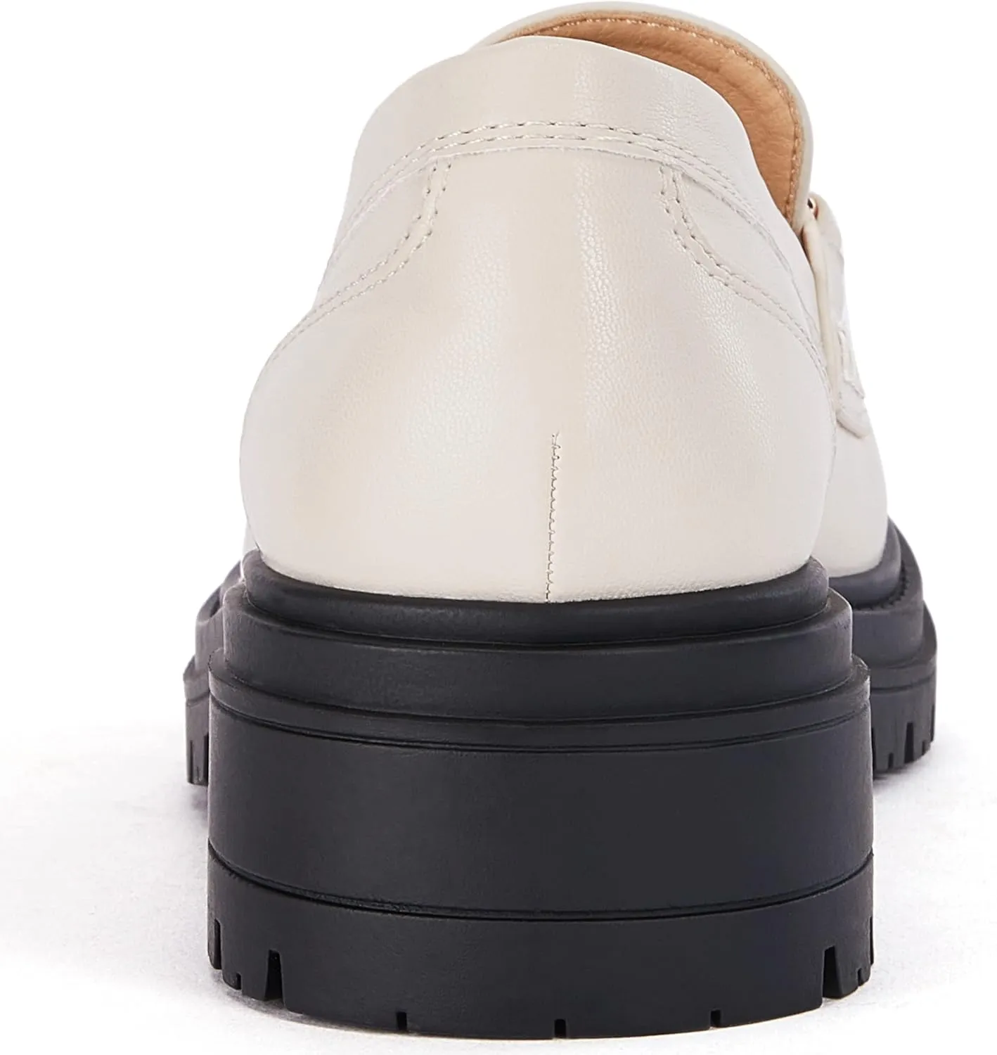 VETASTE Womens Lug Sole Platform Mid Chunky Heel Loafers Classic Round Toe Slip On Office Uniform Oxfords Shoes with Metal Chain