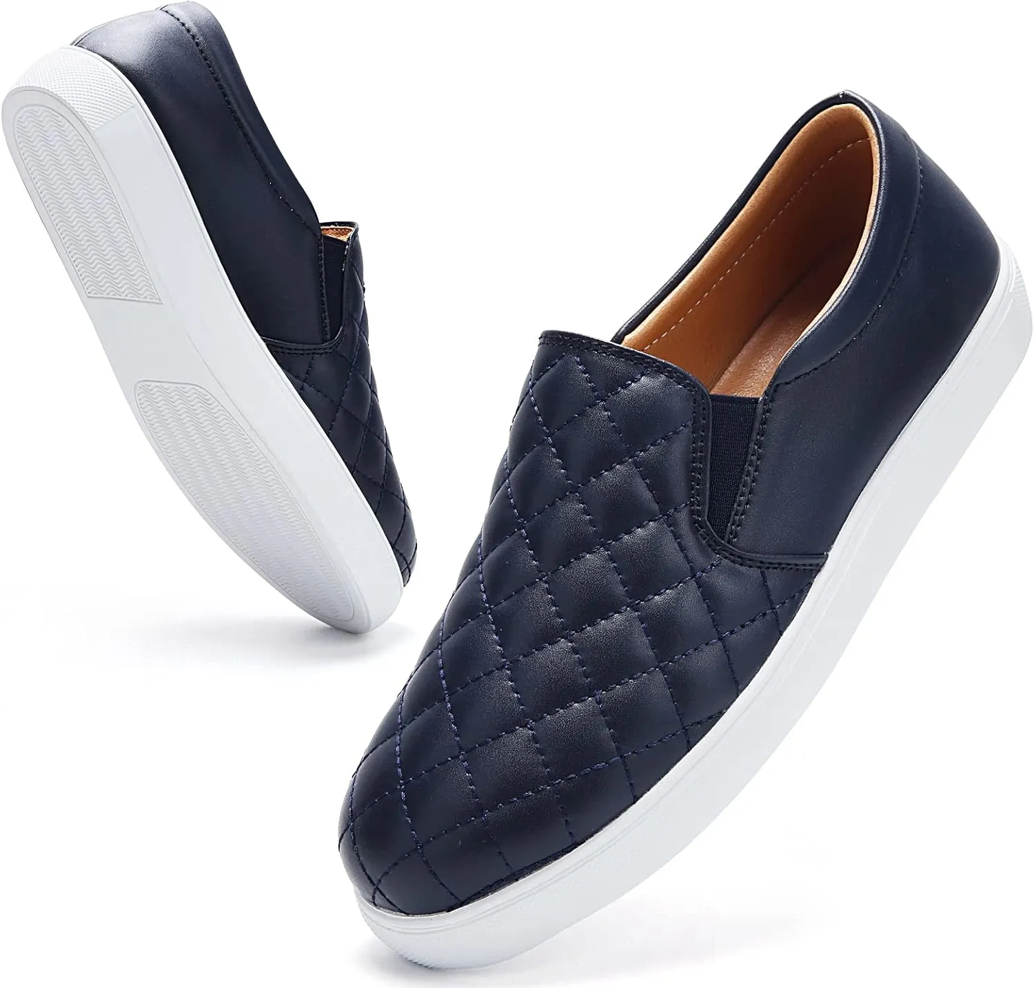 VOCNTVY Womens Loafers Comfort Casual Quilted Leather Slip On Sneakers