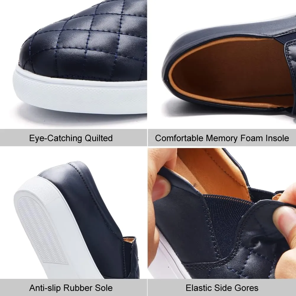 VOCNTVY Womens Loafers Comfort Casual Quilted Leather Slip On Sneakers