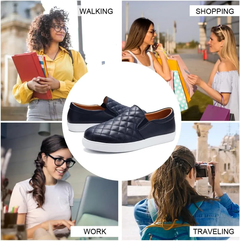 VOCNTVY Womens Loafers Comfort Casual Quilted Leather Slip On Sneakers