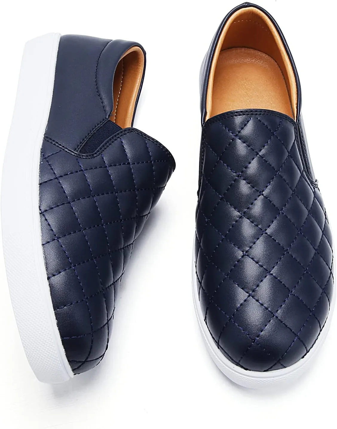 VOCNTVY Womens Loafers Comfort Casual Quilted Leather Slip On Sneakers