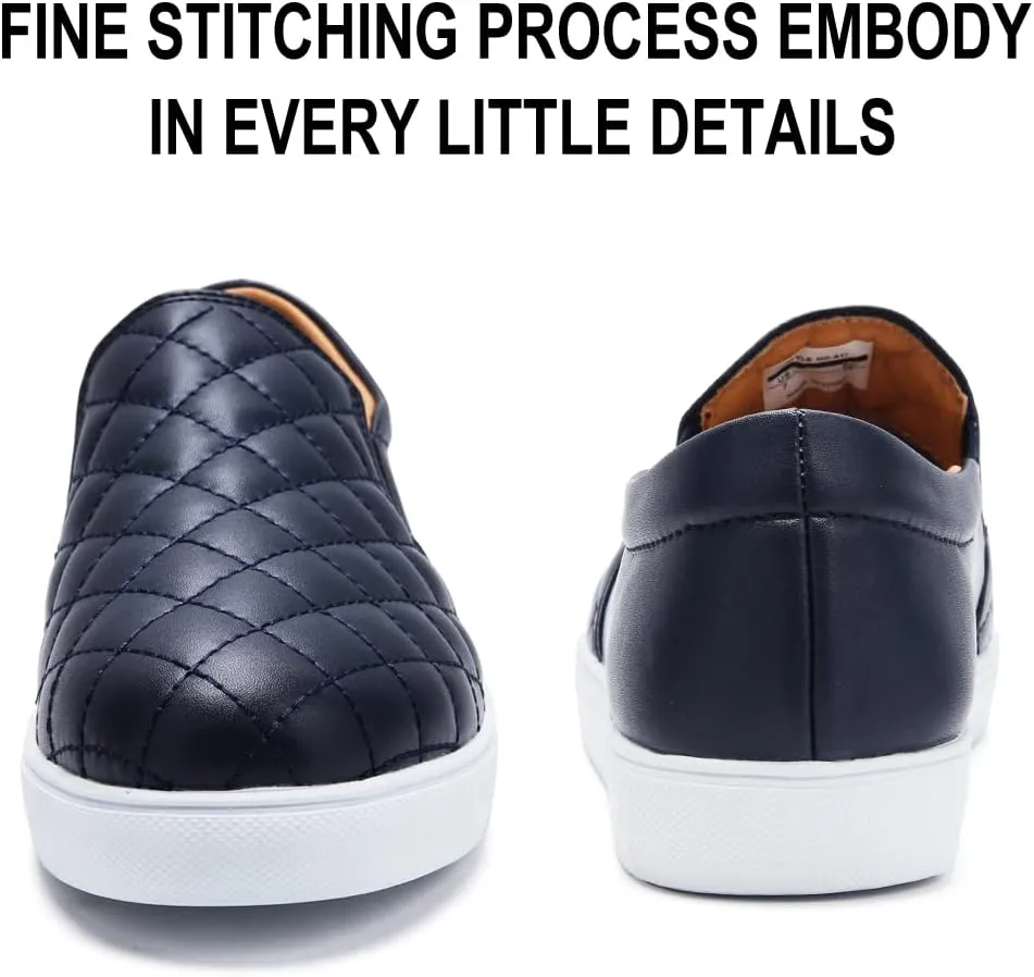VOCNTVY Womens Loafers Comfort Casual Quilted Leather Slip On Sneakers