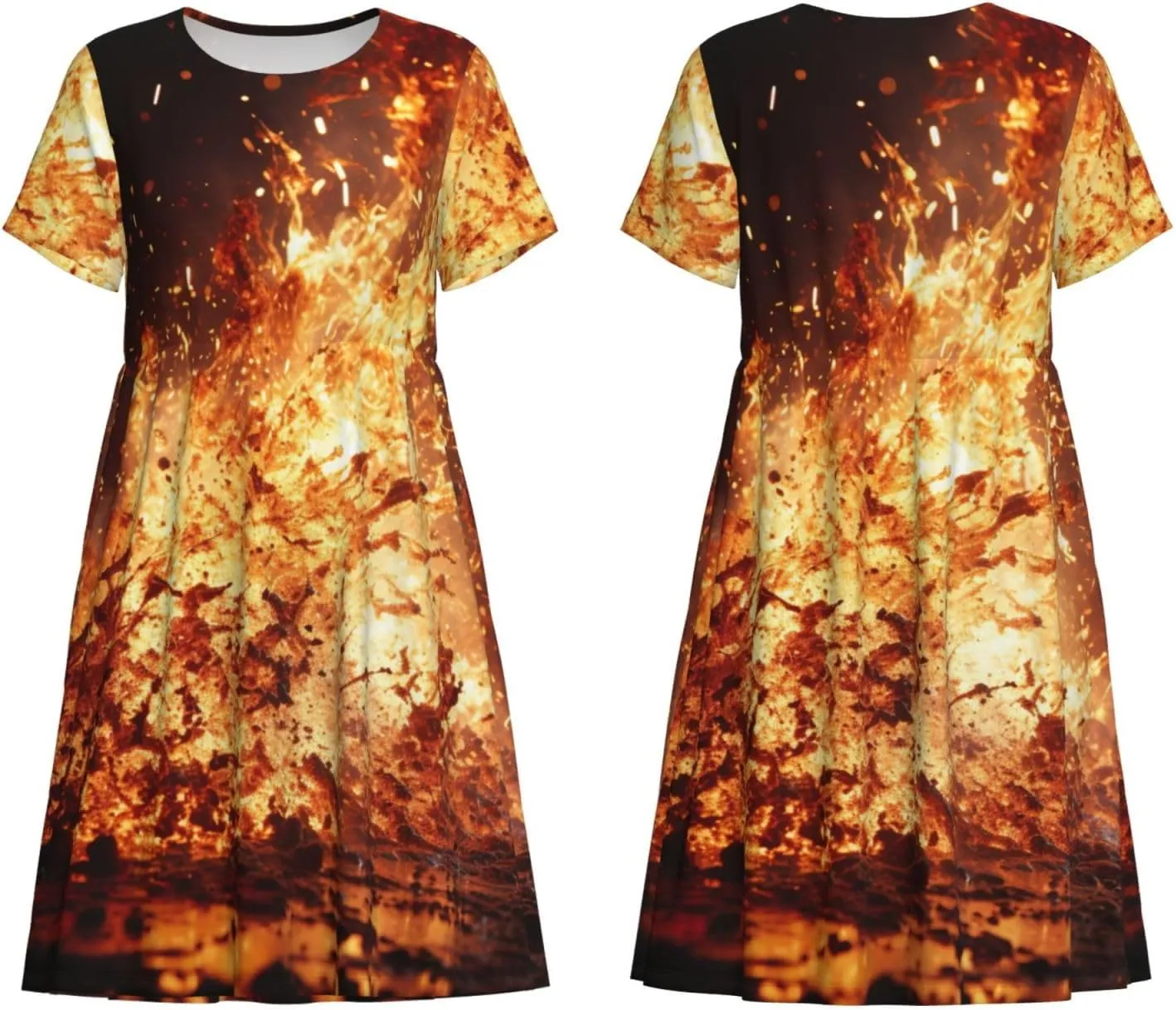 Volcano 1 Print Women's Summer Short T Shirt Dress Cap Sleeve Crew Neck Casual Loose Basic Midi Dresses