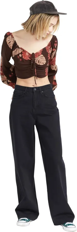 Volcom Women's Stoned Boyfriend Baggy Fit High Rise Denim Jean Pants