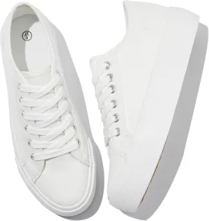 Waluzs Platform Sneakers for Women Low Top Platform Shoes Lace Up Womens Canvas Shoes Breathable White Tennis Shoes