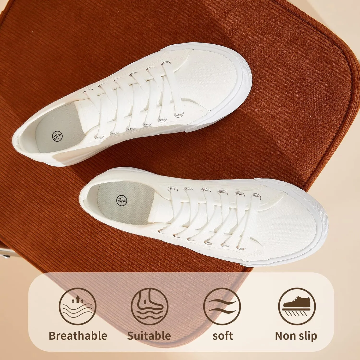 Waluzs Platform Sneakers for Women Low Top Platform Shoes Lace Up Womens Canvas Shoes Breathable White Tennis Shoes