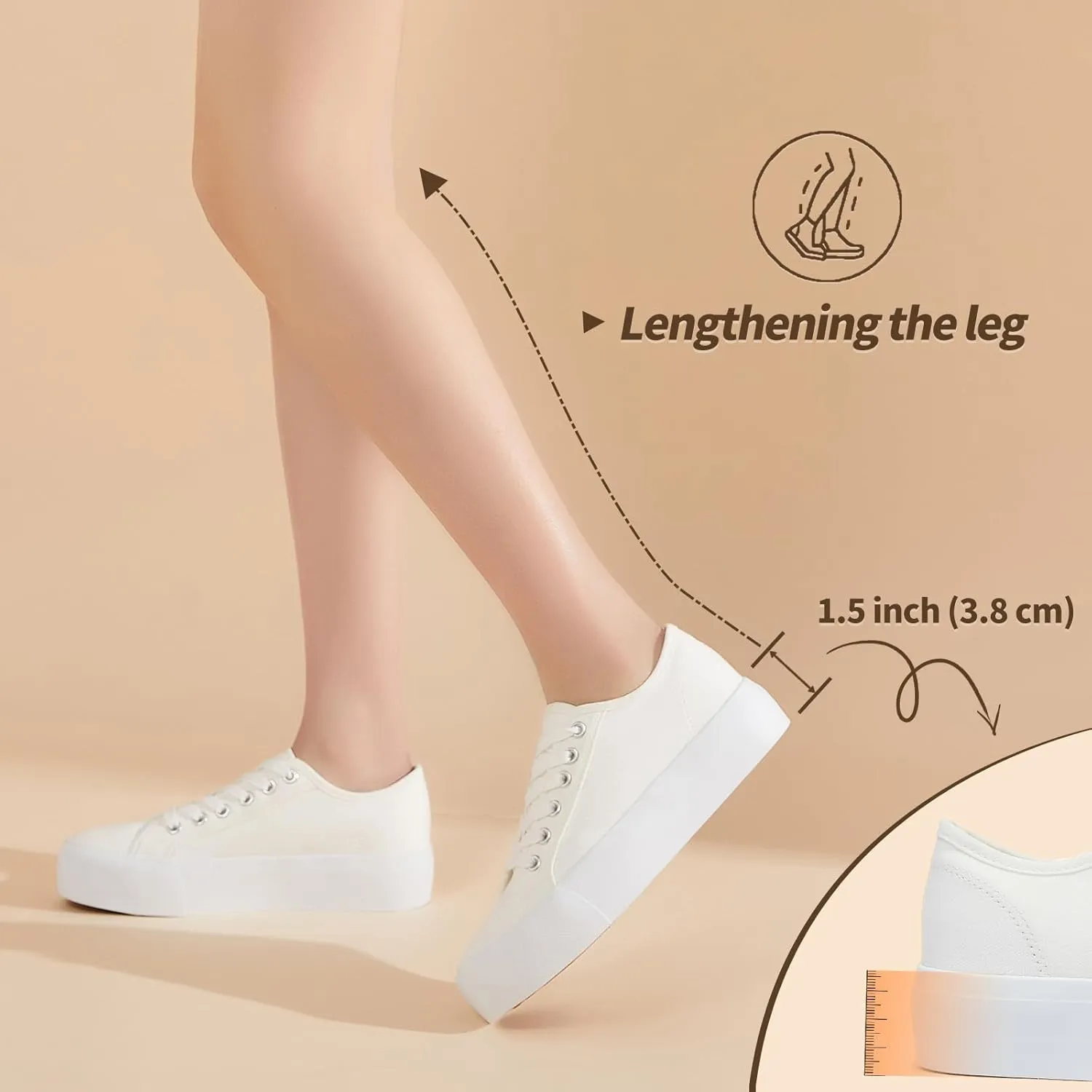 Waluzs Platform Sneakers for Women Low Top Platform Shoes Lace Up Womens Canvas Shoes Breathable White Tennis Shoes