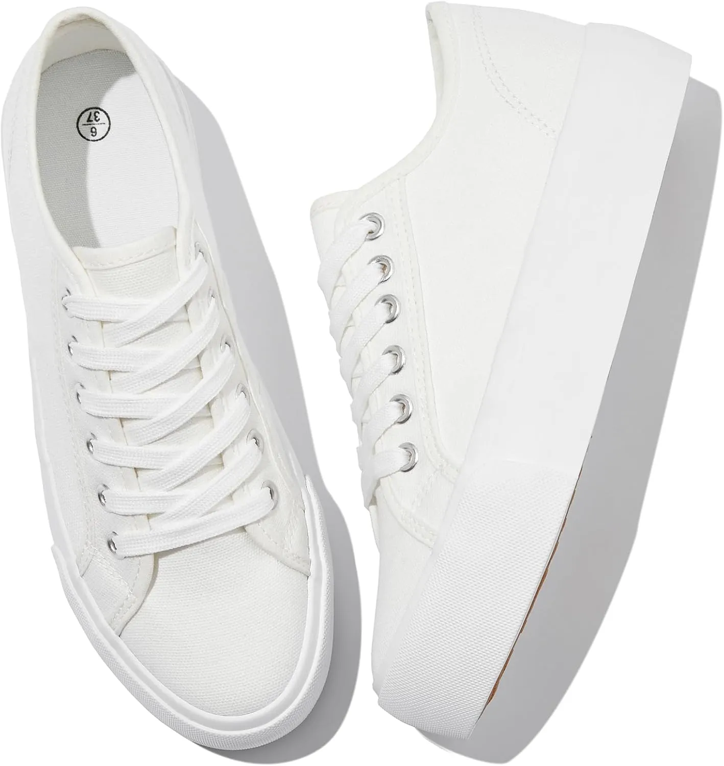 Waluzs Platform Sneakers for Women Low Top Platform Shoes Lace Up Womens Canvas Shoes Breathable White Tennis Shoes