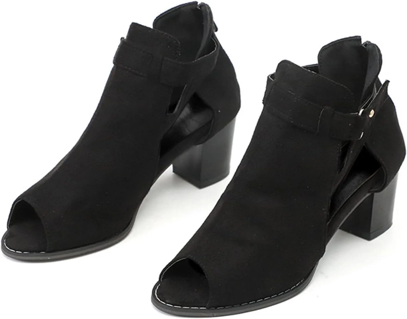 Wedge Dress Shoes for Women Back Zipper Chunky Heels Peep Toe Ankle Booties Dressy Short Heels Block Heel Sandals