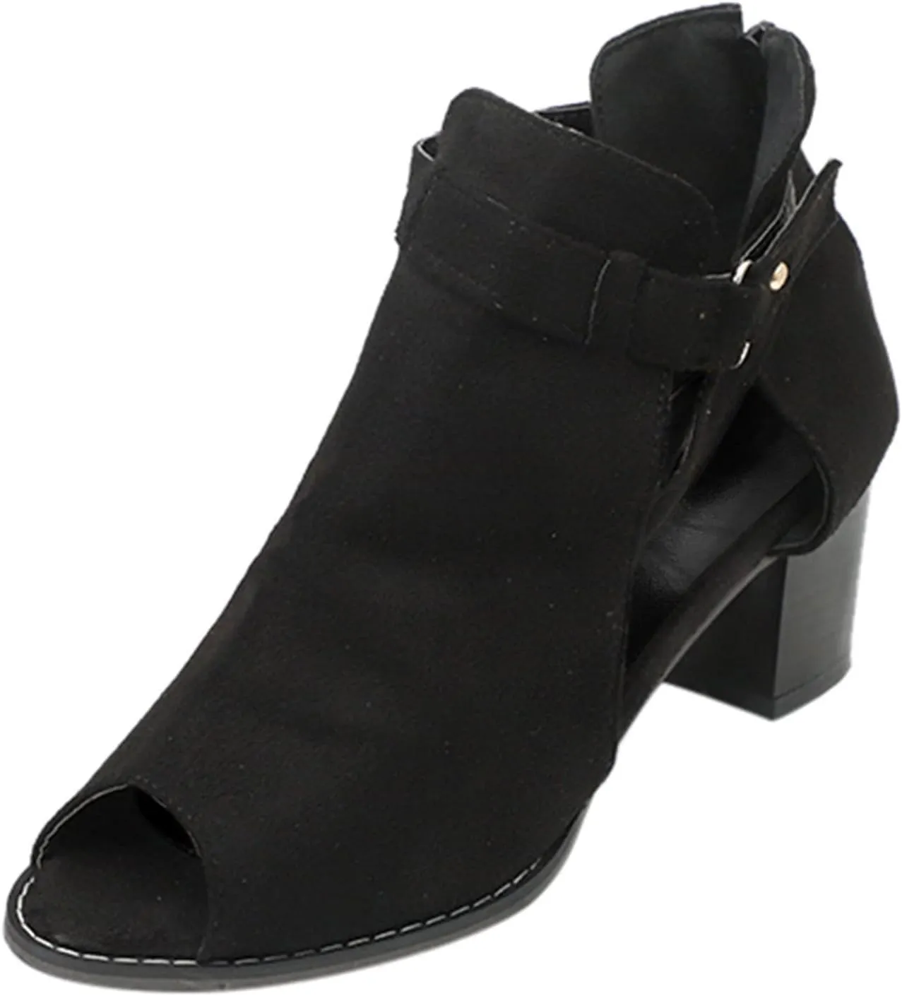 Wedge Dress Shoes for Women Back Zipper Chunky Heels Peep Toe Ankle Booties Dressy Short Heels Block Heel Sandals