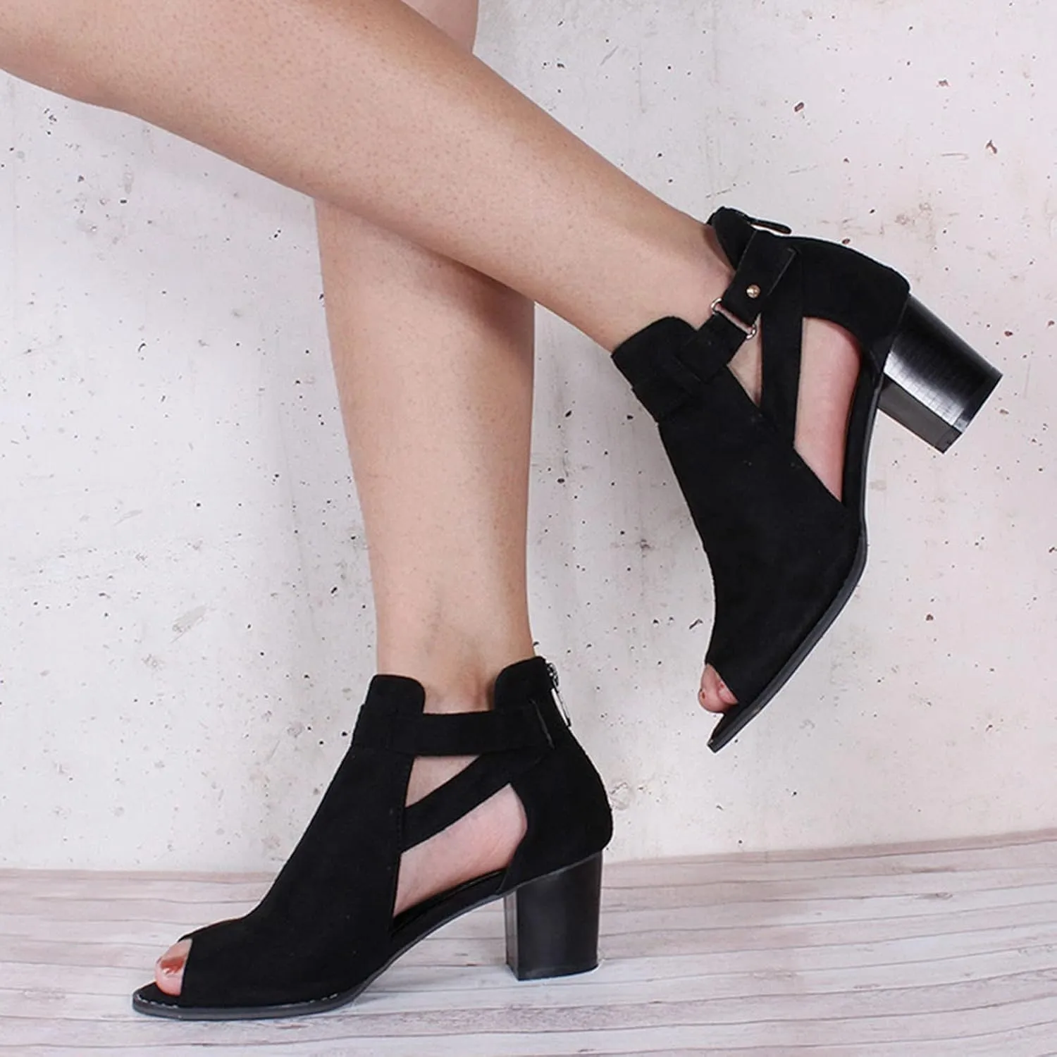Wedge Dress Shoes for Women Back Zipper Chunky Heels Peep Toe Ankle Booties Dressy Short Heels Block Heel Sandals