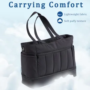 Weekender Bags for Women, Large Capacity Carry On Duffle Bag with Shoe Compartment & Wet Pocket - TSA-Approved Personal Item Bag for Air Travel, Gym, Hospital, Water-Resistant Puffer Tote (Black)