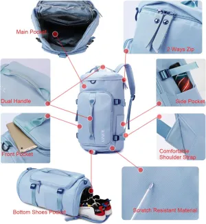 Weekender Duffel Sport Gym Bag Overnight Travel duffle Bags with Shoe Compartment Wet Pocket 2301D Blue