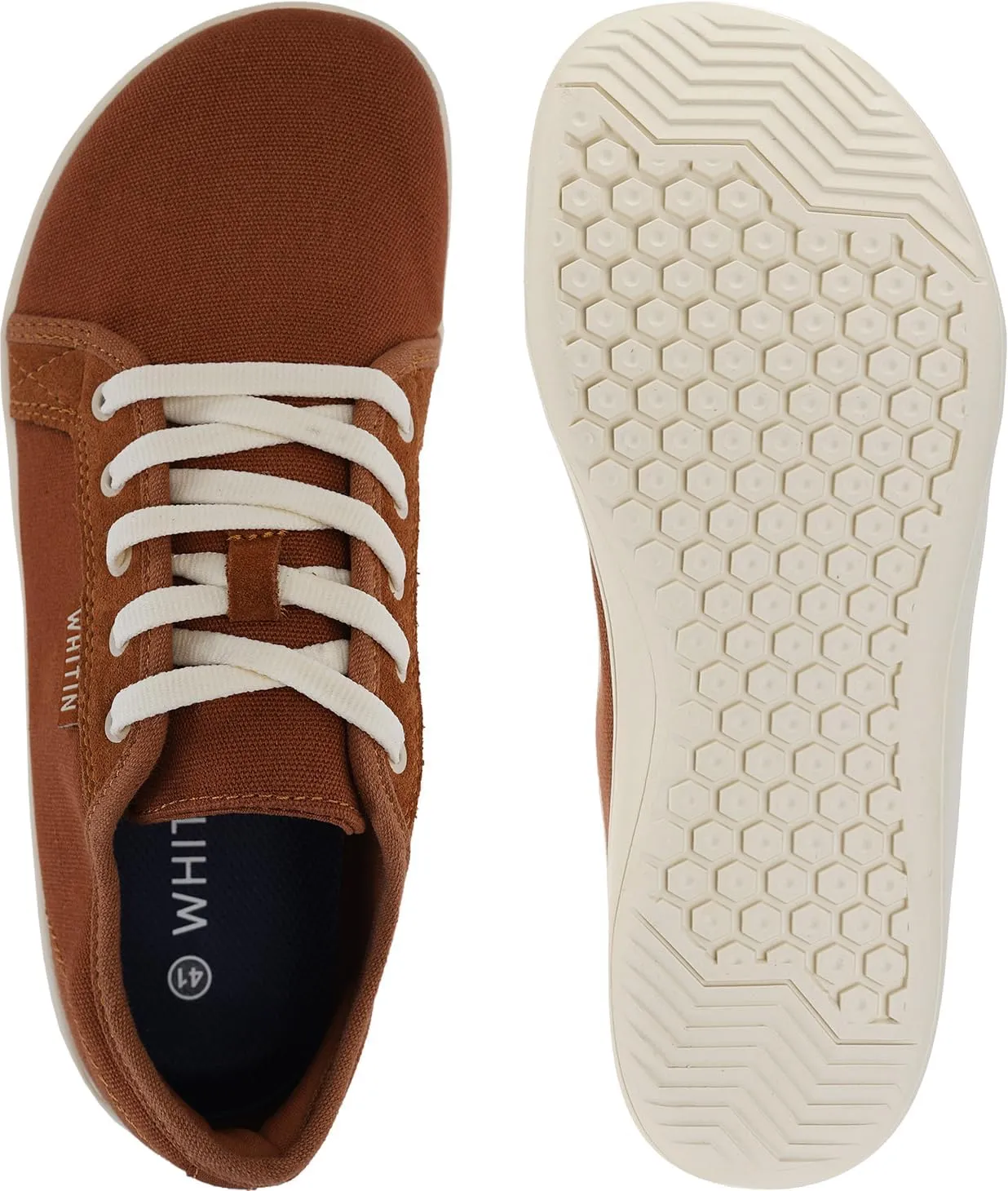 WHITIN Women's Canvas/Leather Barefoot Shoes | Wide Width Minimalist Sneakers | Classic Fit Low Top
