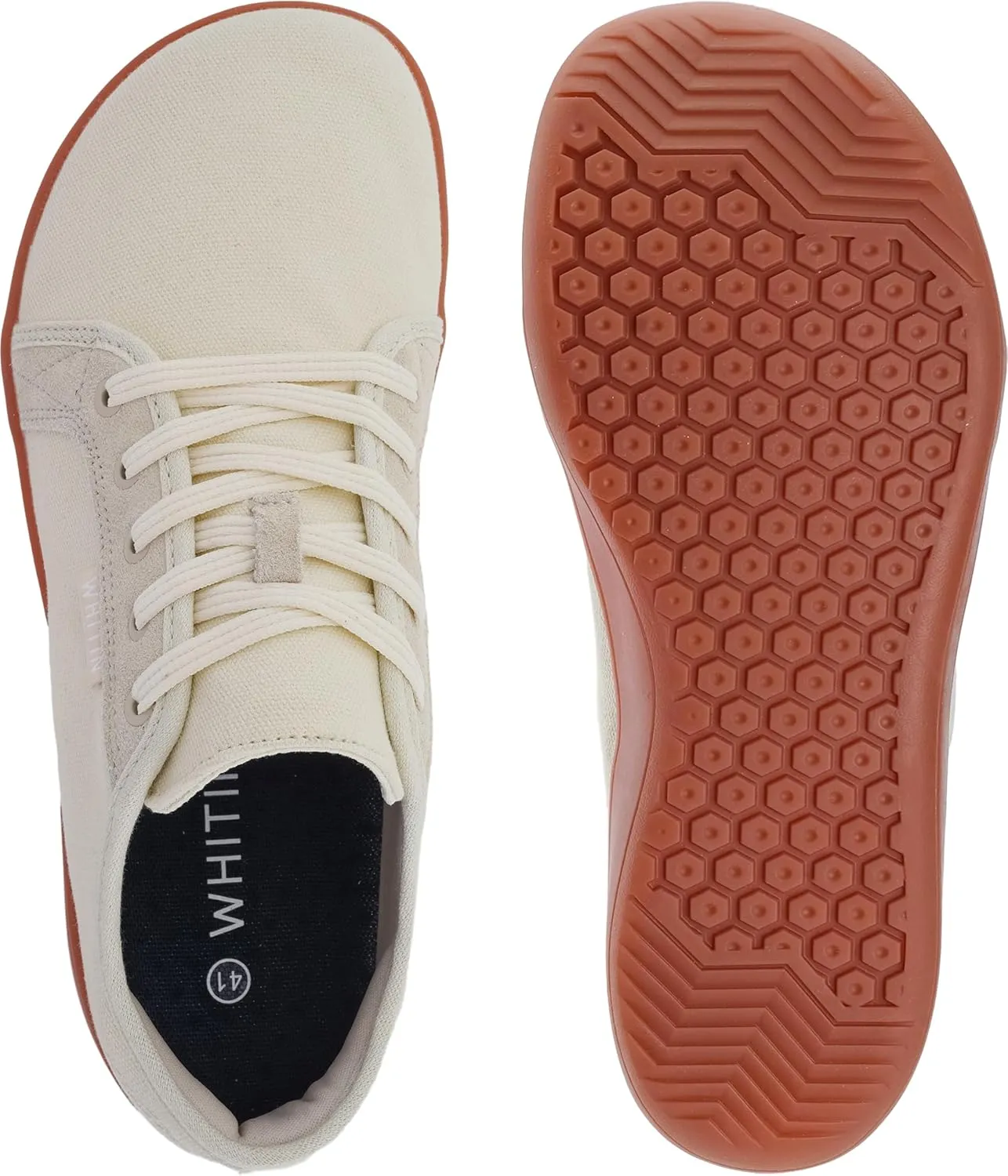 WHITIN Women's Canvas/Leather Barefoot Shoes | Wide Width Minimalist Sneakers | Classic Fit Low Top
