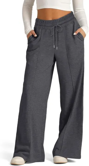Wide Leg Sweatpants Women Drawstring High Waisted Joggers Casual Y2k Trouser Sweat Palazzo Pants with Pockets