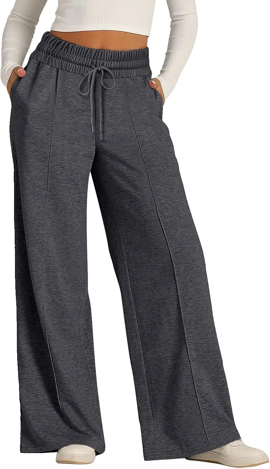 Wide Leg Sweatpants Women Drawstring High Waisted Joggers Casual Y2k Trouser Sweat Palazzo Pants with Pockets