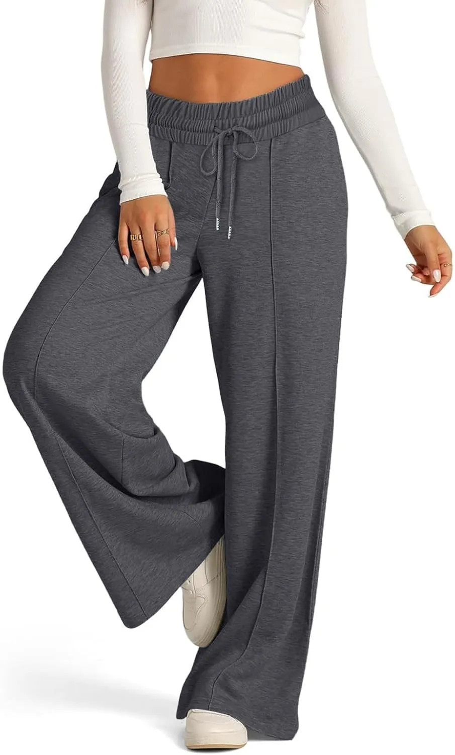 Wide Leg Sweatpants Women Drawstring High Waisted Joggers Casual Y2k Trouser Sweat Palazzo Pants with Pockets