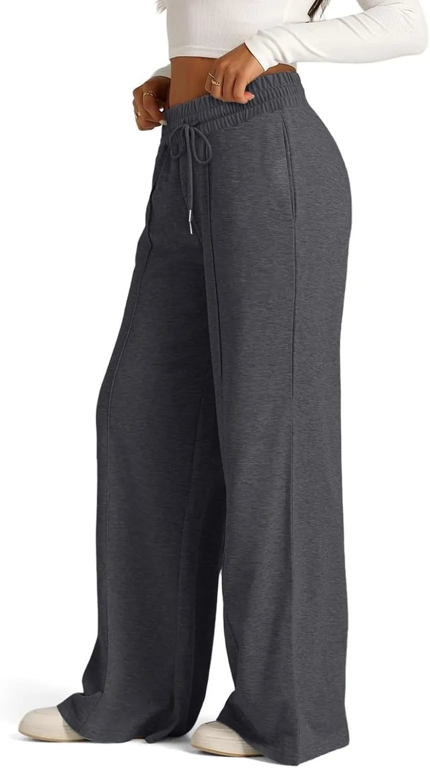 Wide Leg Sweatpants Women Drawstring High Waisted Joggers Casual Y2k Trouser Sweat Palazzo Pants with Pockets