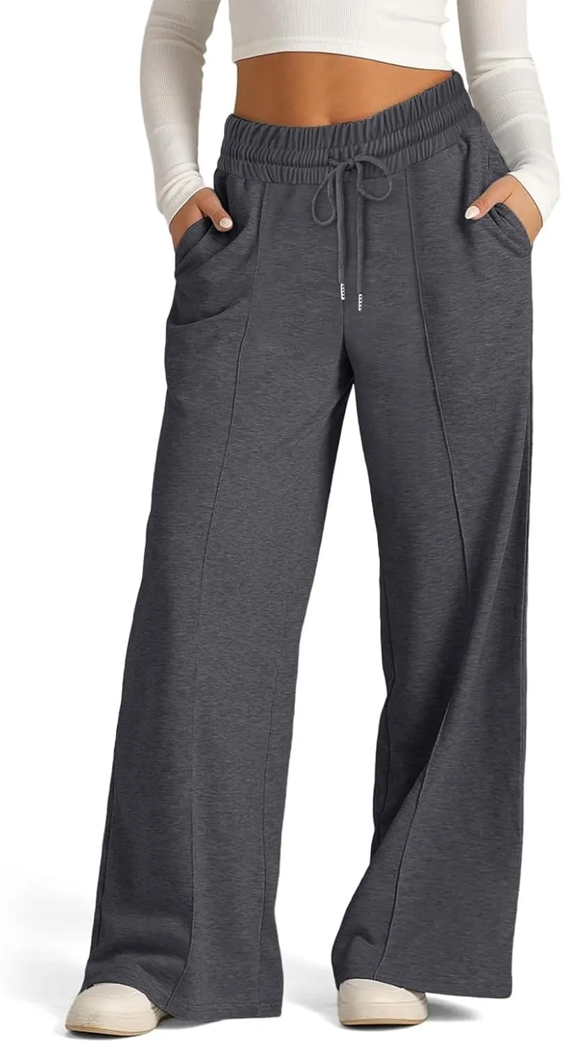 Wide Leg Sweatpants Women Drawstring High Waisted Joggers Casual Y2k Trouser Sweat Palazzo Pants with Pockets