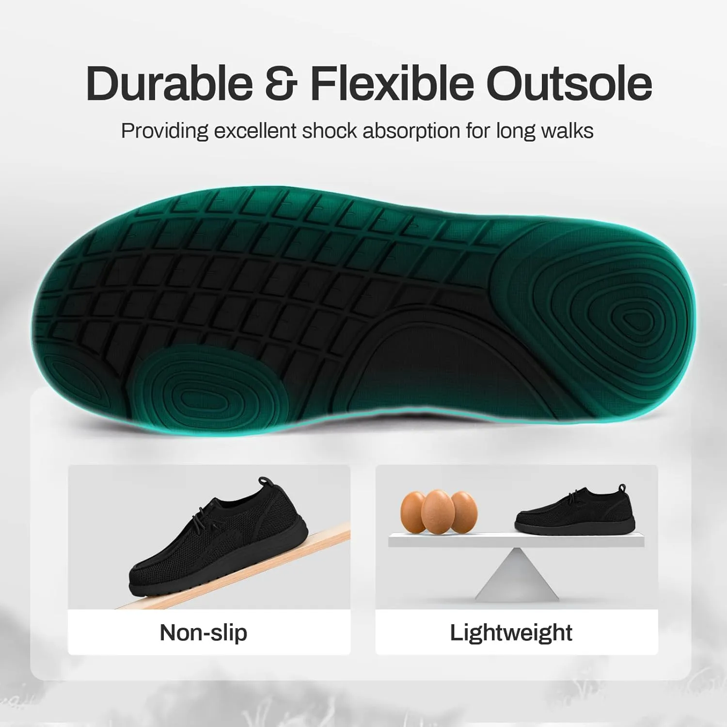 Wide Shoes for Men - Comfort Slip on Walking Loafers with Arch Support - Mens Wide Orthopedic Shoes for Plantar Fasciitis - Black