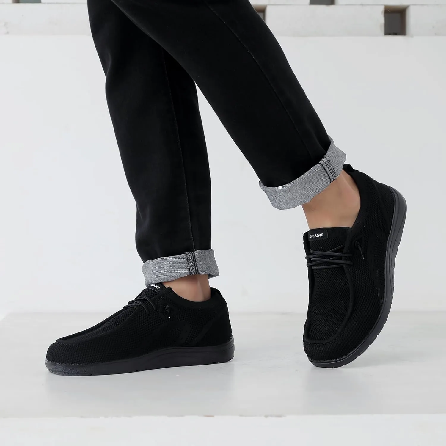 Wide Shoes for Men - Comfort Slip on Walking Loafers with Arch Support - Mens Wide Orthopedic Shoes for Plantar Fasciitis - Black
