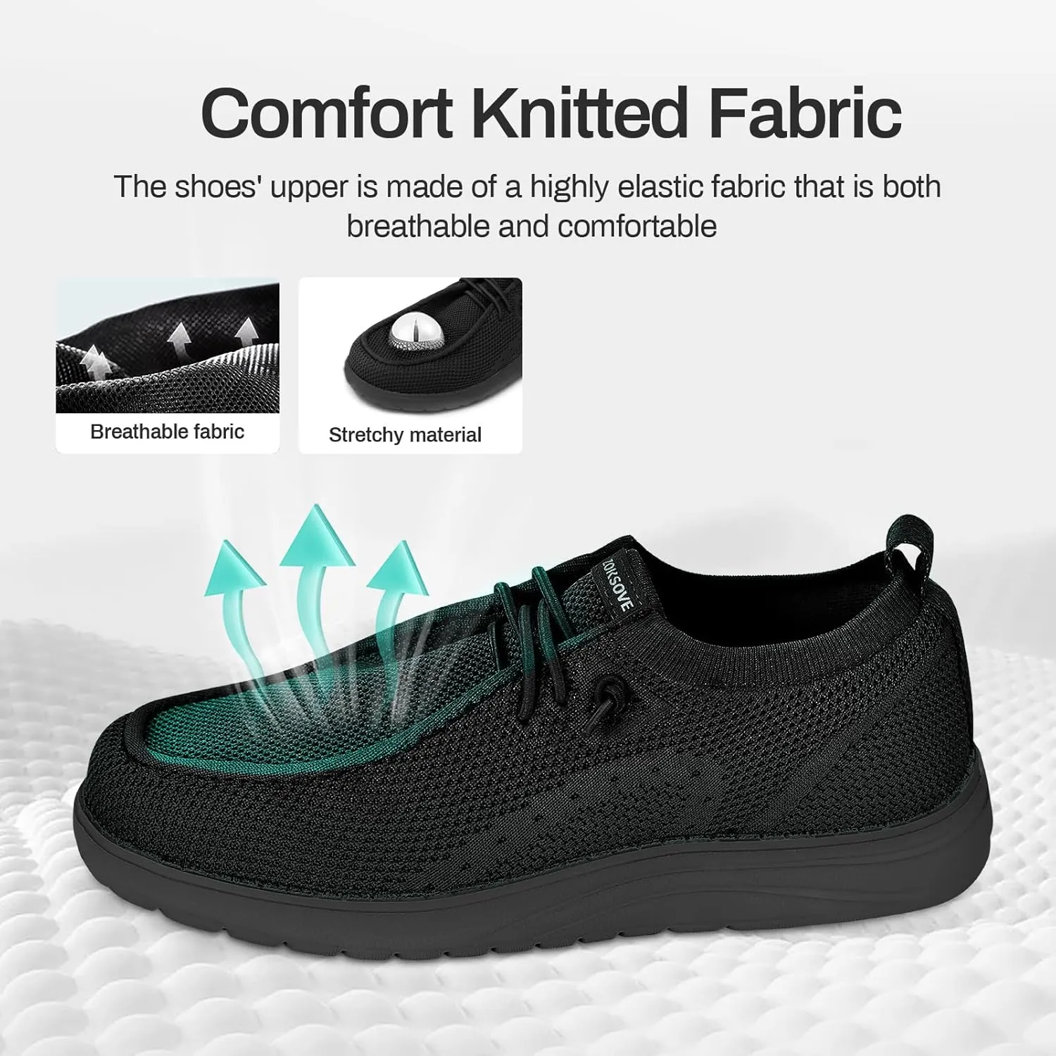 Wide Shoes for Men - Comfort Slip on Walking Loafers with Arch Support - Mens Wide Orthopedic Shoes for Plantar Fasciitis - Black