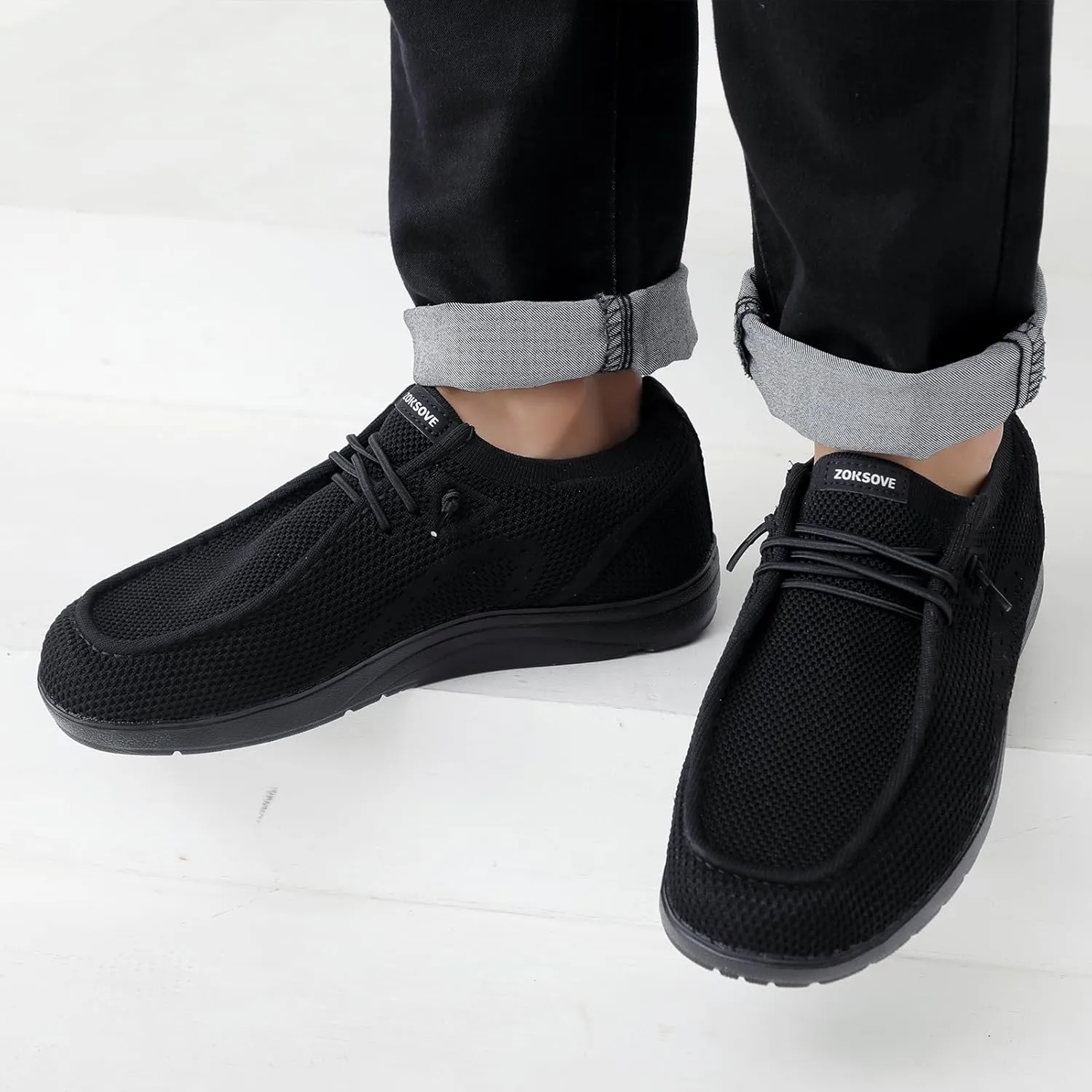 Wide Shoes for Men - Comfort Slip on Walking Loafers with Arch Support - Mens Wide Orthopedic Shoes for Plantar Fasciitis - Black