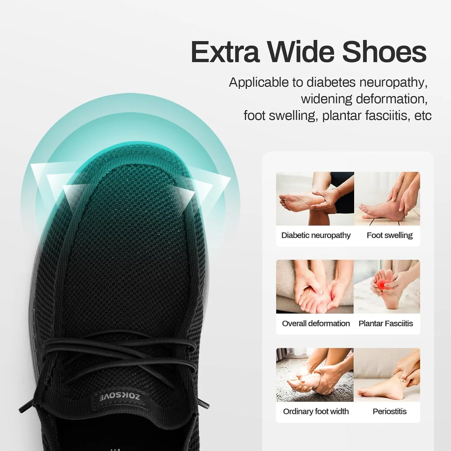 Wide Shoes for Men - Comfort Slip on Walking Loafers with Arch Support - Mens Wide Orthopedic Shoes for Plantar Fasciitis - Black