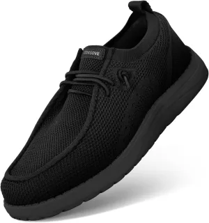 Wide Shoes for Men - Comfort Slip on Walking Loafers with Arch Support - Mens Wide Orthopedic Shoes for Plantar Fasciitis - Black