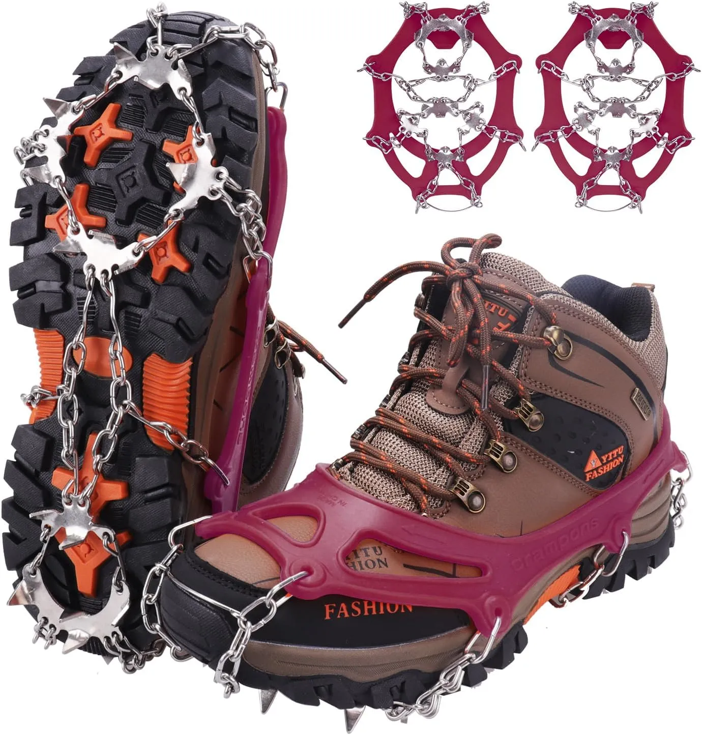 WIN.MAX Crampons for Shoes, Traction Cleats Ice Snow Grips with 19 Stainless Steel Spikes, Shoe Talons Anti - Slip Boots Spikes for Walking, Jogging, Climbing and Hiking