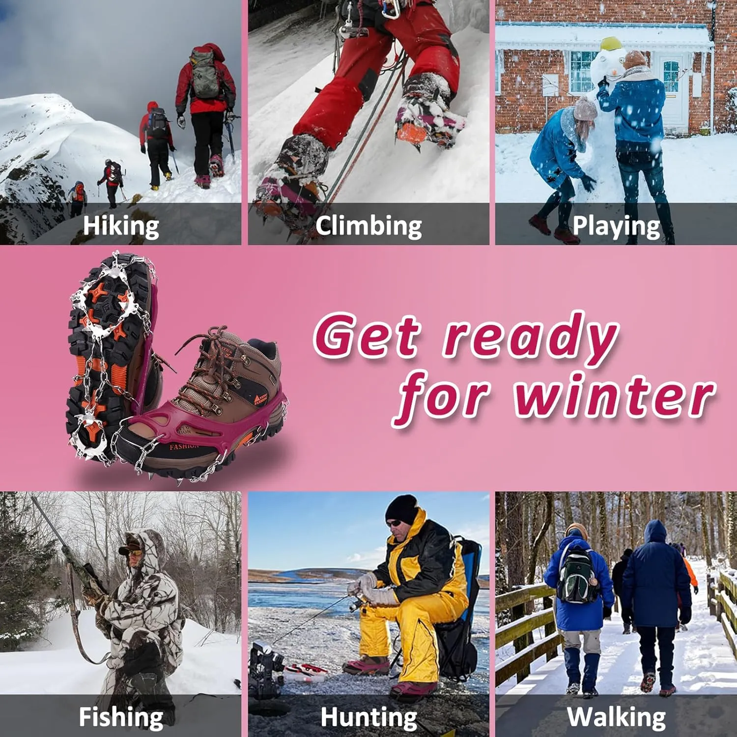 WIN.MAX Crampons for Shoes, Traction Cleats Ice Snow Grips with 19 Stainless Steel Spikes, Shoe Talons Anti - Slip Boots Spikes for Walking, Jogging, Climbing and Hiking