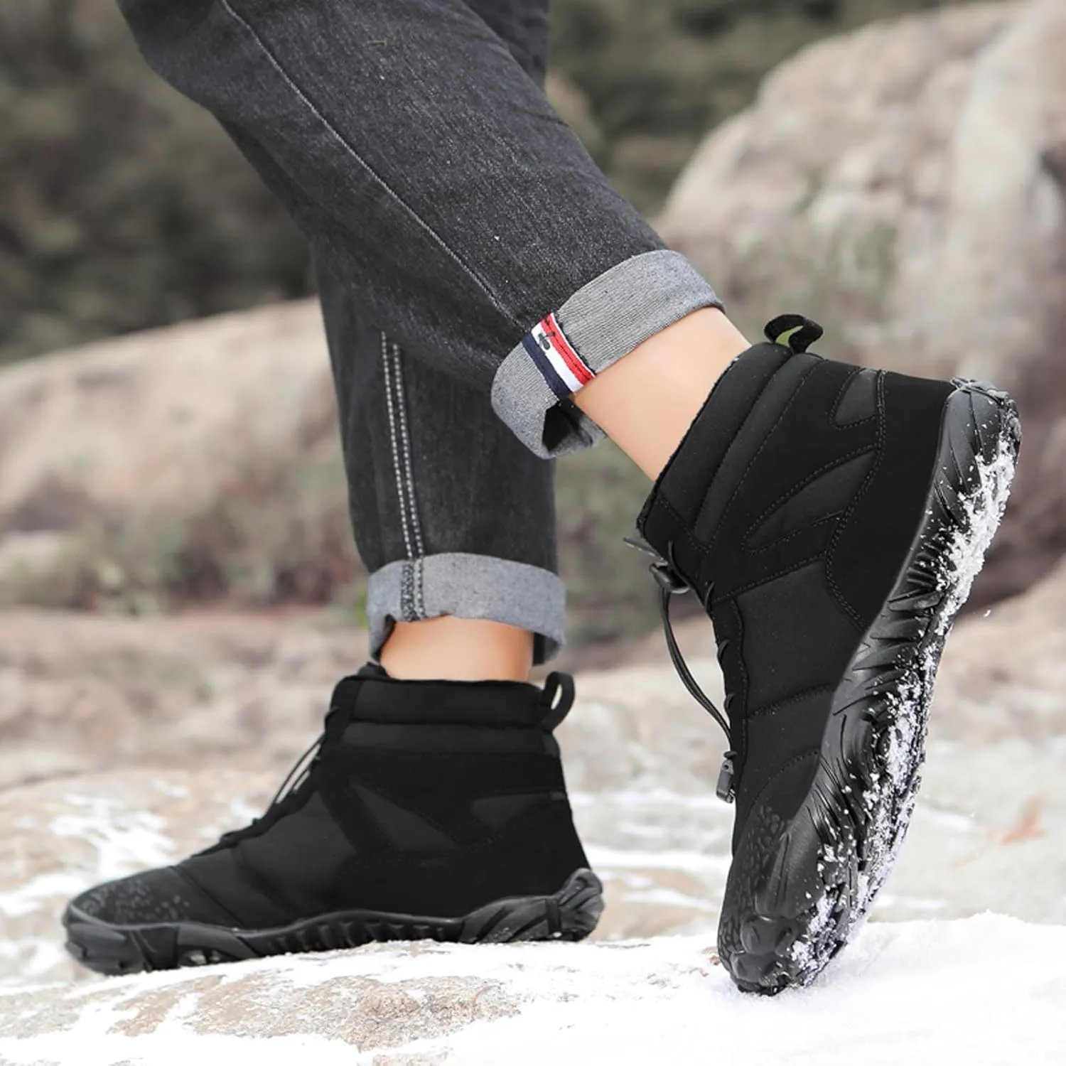 Winter Barefoot Shoes Mens Wide Toe Box Trail Runner Womens Minimalist Zero Drop Sole Walking Shoes Casual Hiking Cotton Boots Sneakers