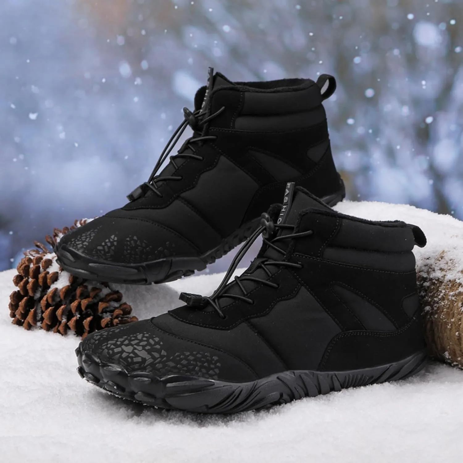 Winter Barefoot Shoes Mens Wide Toe Box Trail Runner Womens Minimalist Zero Drop Sole Walking Shoes Casual Hiking Cotton Boots Sneakers