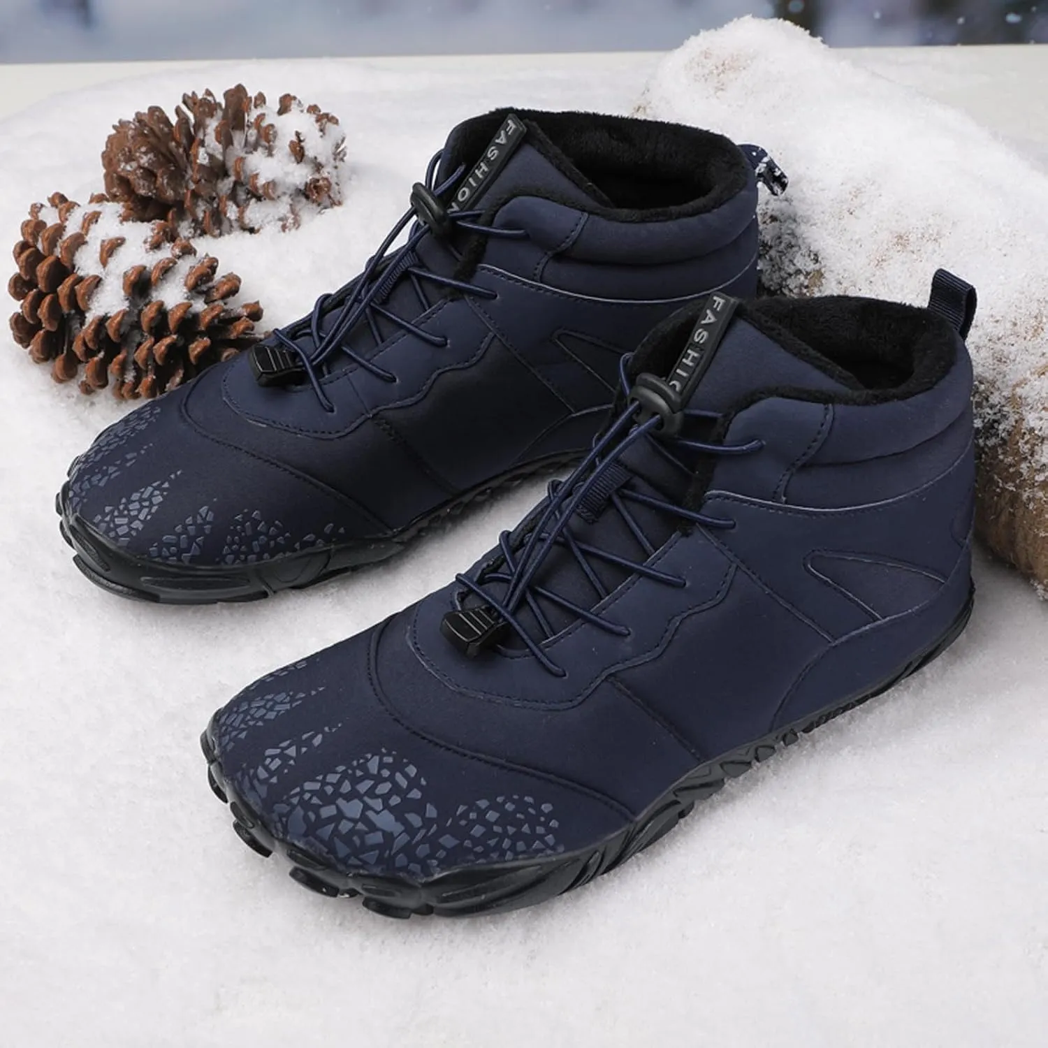 Winter Barefoot Shoes Mens Wide Toe Box Trail Runner Womens Minimalist Zero Drop Sole Walking Shoes Casual Hiking Cotton Boots Sneakers