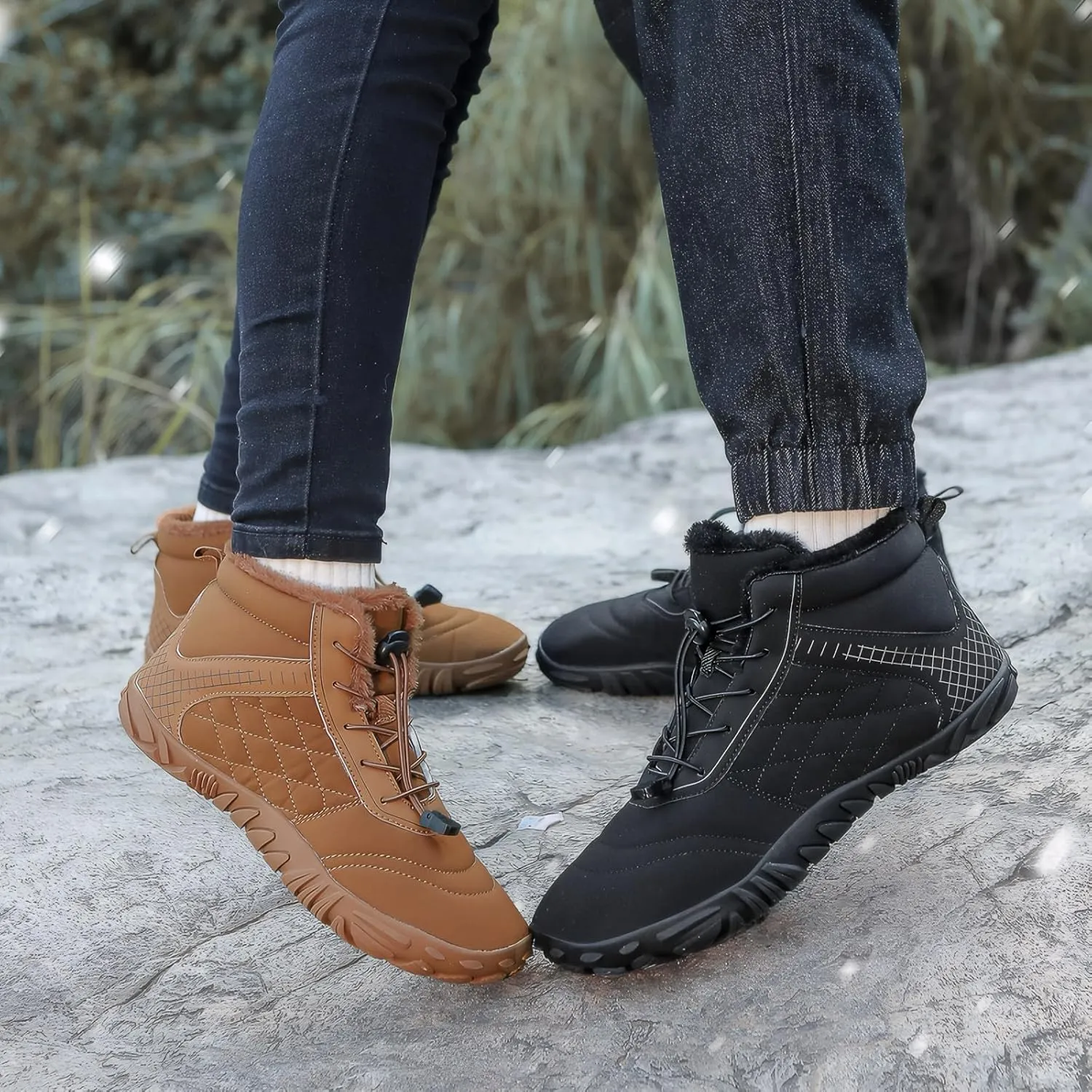 Winter Barefoot Shoes Snow Boots for Women & Men – Warm Fur Lined Hike Barefoot Footwear Lightweight Water-Resistant Ankle Boots