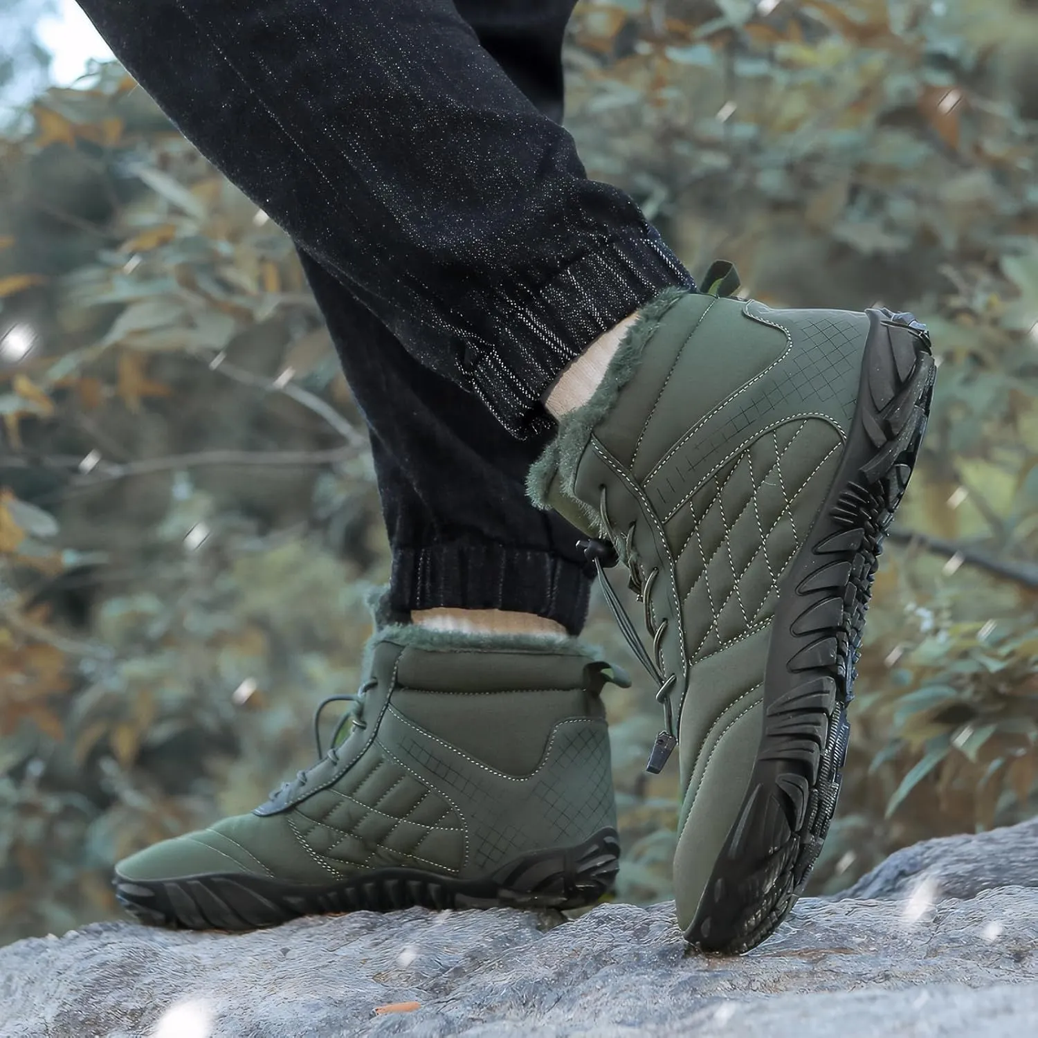 Winter Barefoot Shoes Snow Boots for Women & Men – Warm Fur Lined Hike Barefoot Footwear Lightweight Water-Resistant Ankle Boots