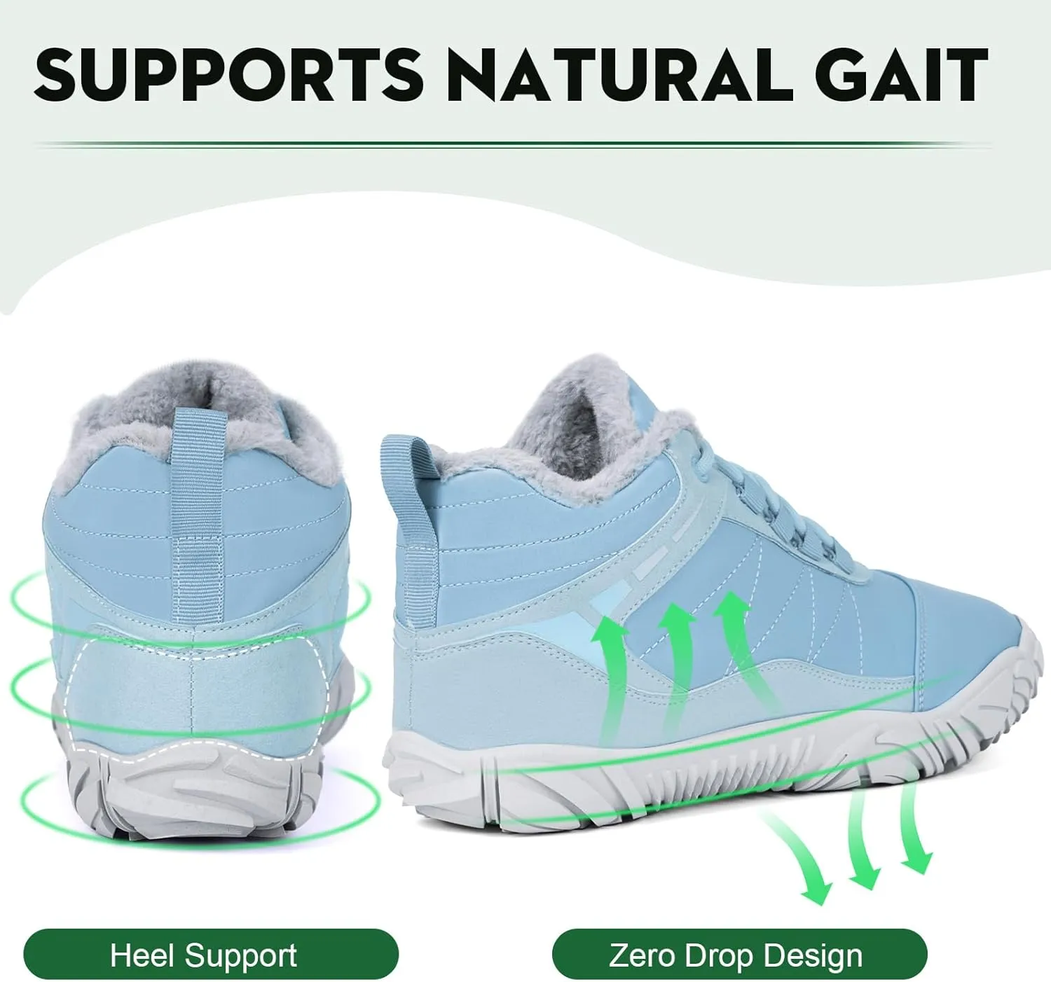 Winter Barefoot Shoes Snow Boots Women Men, Winter Warm Casual Snow Cold Boot Hiking Barefoot Womens Mens, Wide Toe Box Ankle Boot Five Finger Zero Drop Snow Booties Hike Shoes