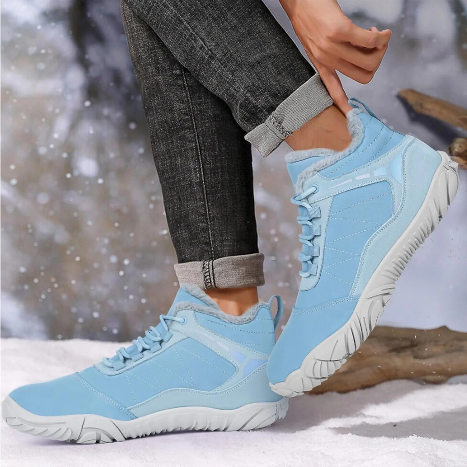 Winter Barefoot Shoes Snow Boots Women Men, Winter Warm Casual Snow Cold Boot Hiking Barefoot Womens Mens, Wide Toe Box Ankle Boot Five Finger Zero Drop Snow Booties Hike Shoes