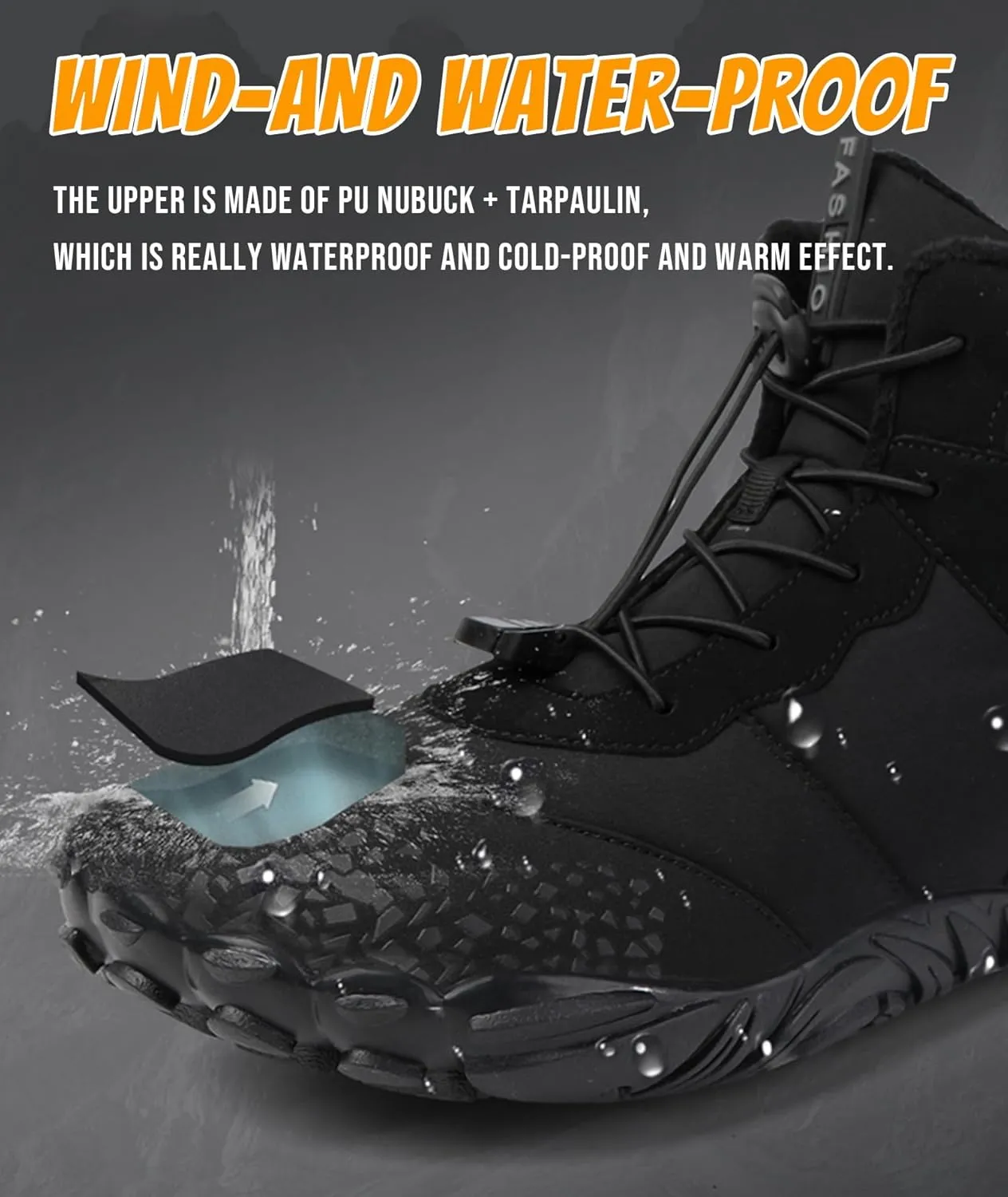 Winter Hike Barefoot boot Shoes for Women Men Waterproof Fleece warmth hiking boots Wide Toe Box Walking shoes