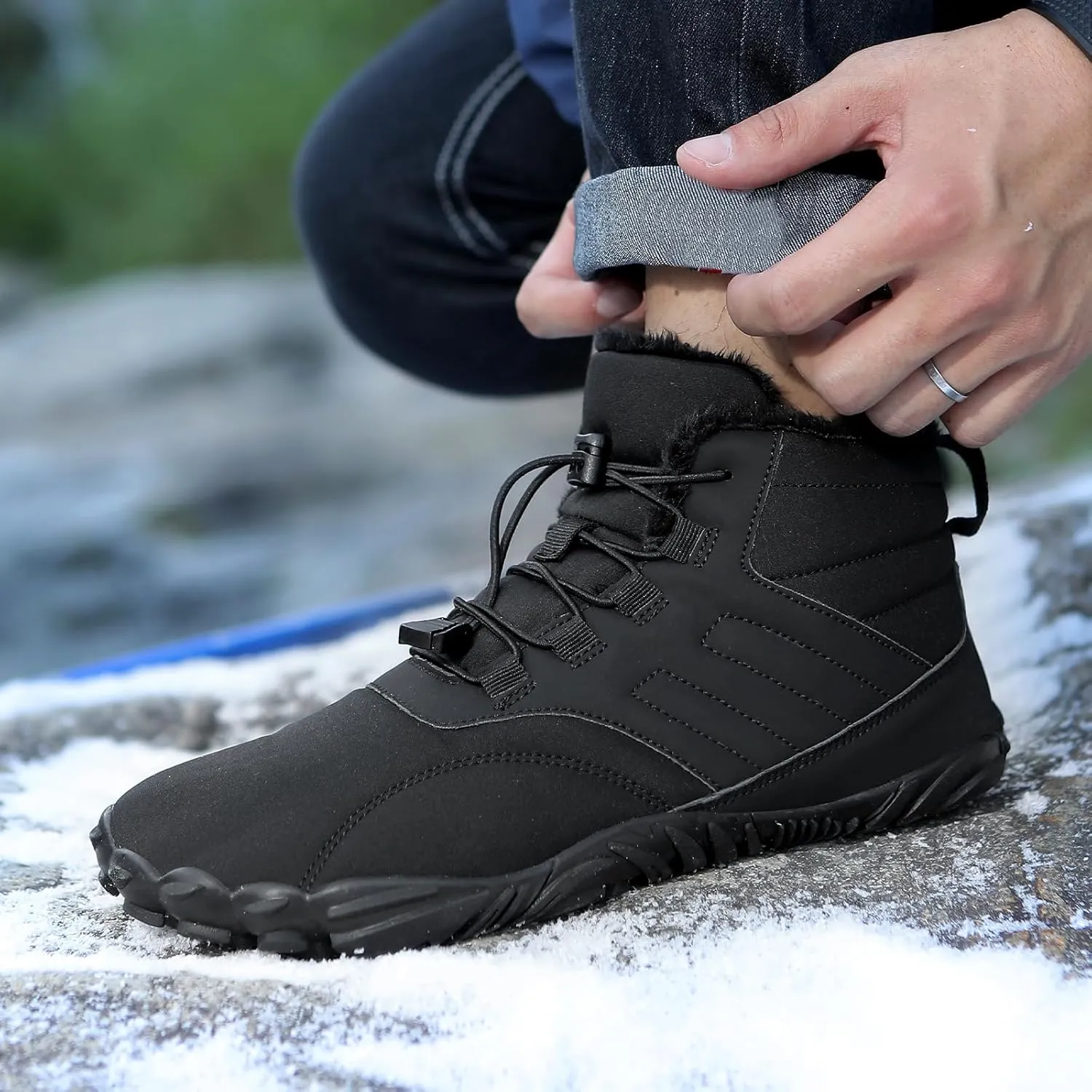 Winter Hike Barefoot Boots Womens,Minimalist Warm Zero Drop Snow Boot Slip On Barefoot Footwear Men Wide Waterproof hike barefoot shoes women