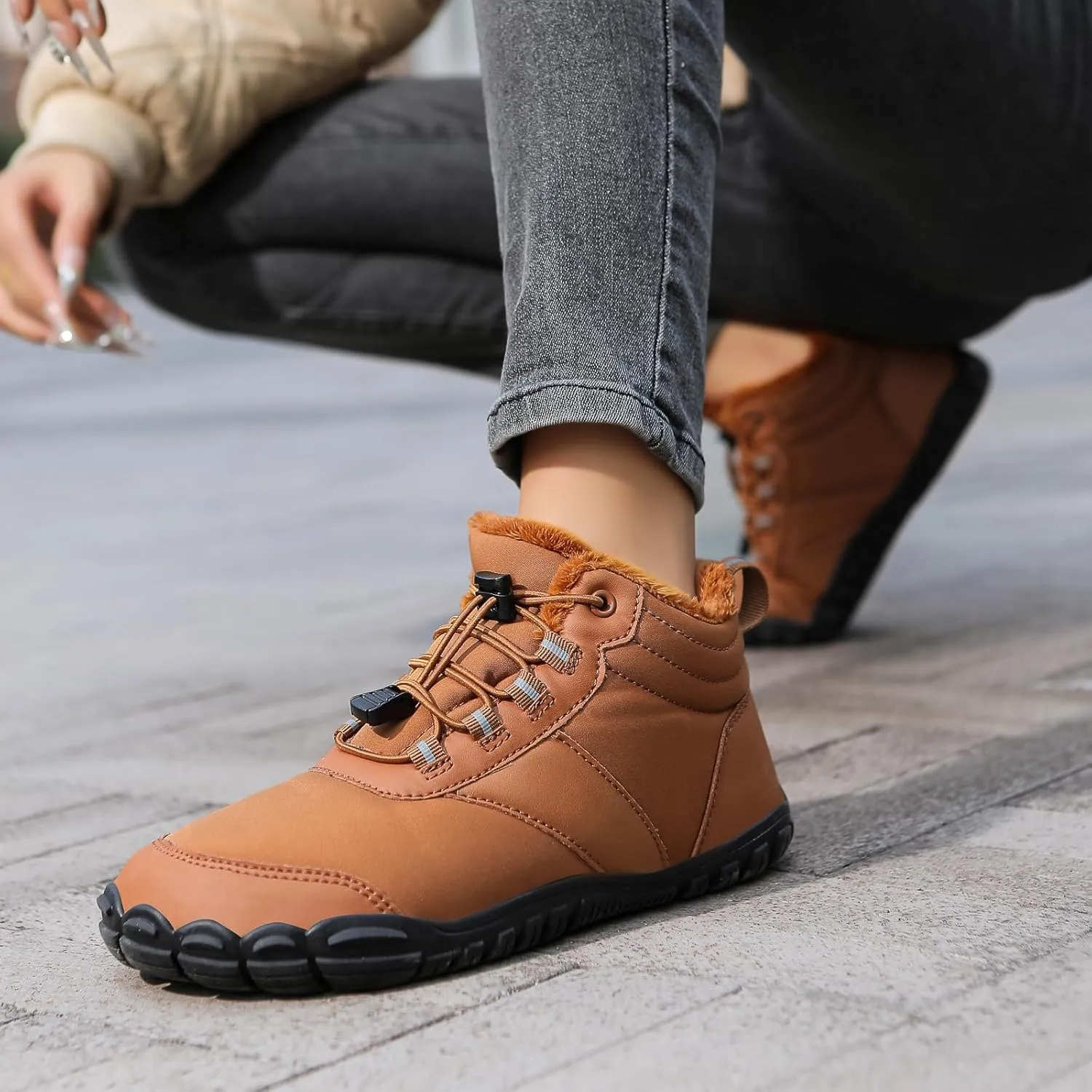 Winter Hike Barefoot Boots Womens,Minimalist Warm Zero Drop Snow Boot Slip On Barefoot Footwear Men Wide Waterproof hike barefoot shoes women