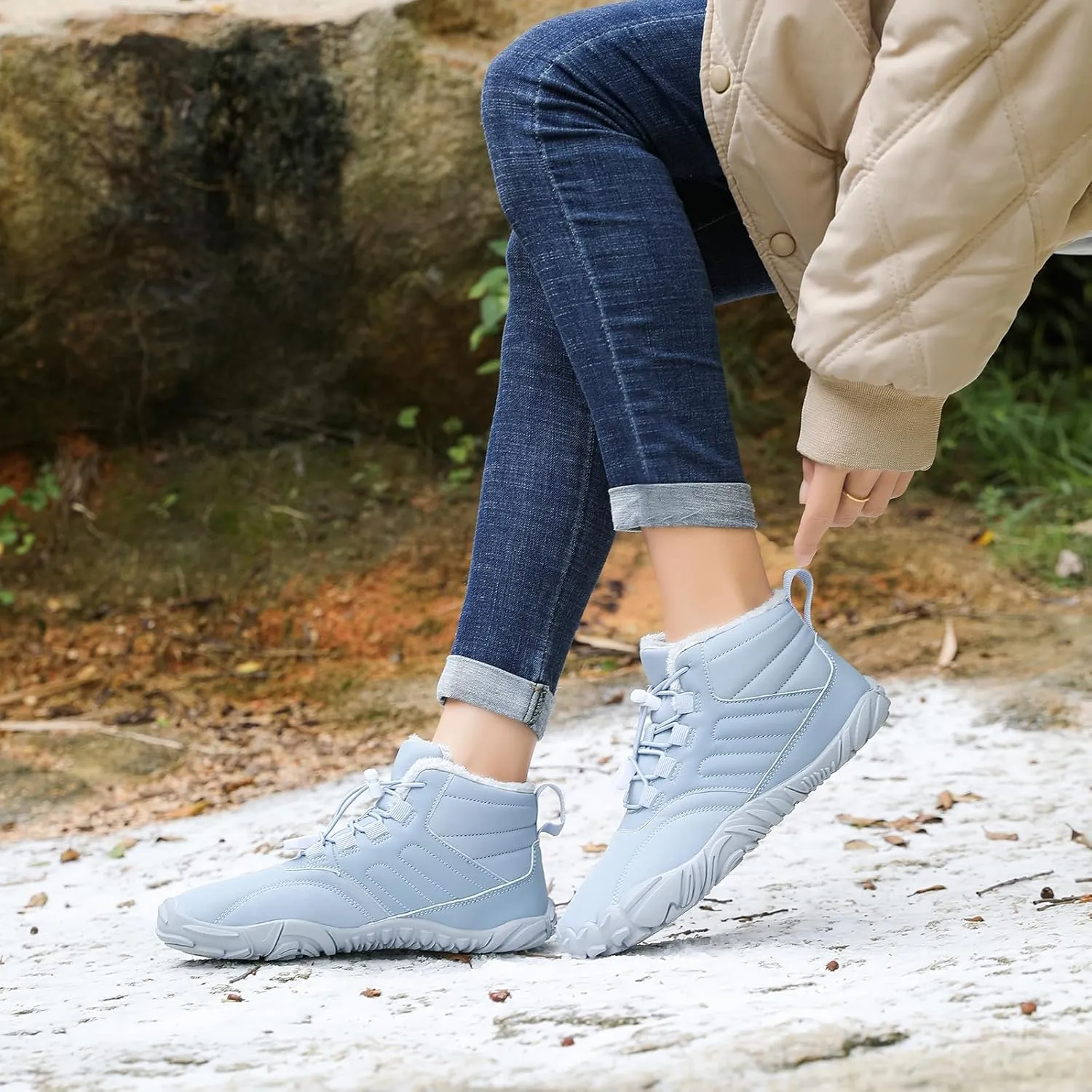 Winter Hike Barefoot Boots Womens,Minimalist Warm Zero Drop Snow Boot Slip On Barefoot Footwear Men Wide Waterproof hike barefoot shoes women