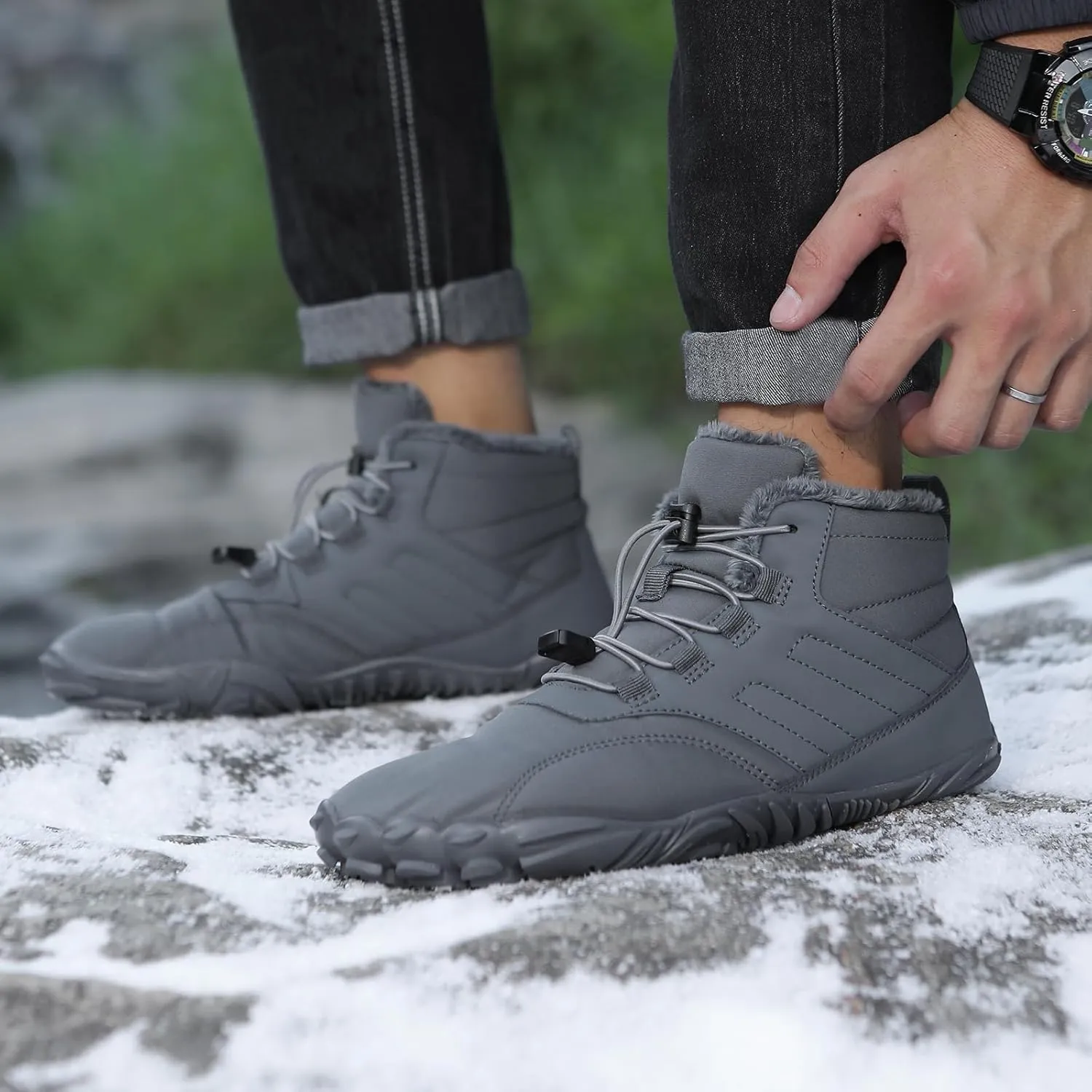 Winter Hike Barefoot Boots Womens,Minimalist Warm Zero Drop Snow Boot Slip On Barefoot Footwear Men Wide Waterproof hike barefoot shoes women
