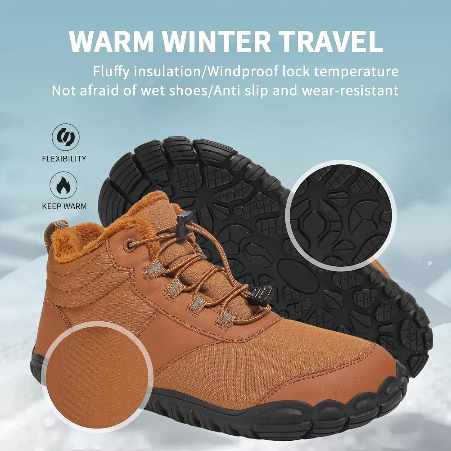 Winter Hike Barefoot Boots,Warm Zero Drop Snow Boot Slip On Barefoot Footwear - Minimalist Warm zero Drop, Non-Slip Snow Boots, Wide Fit Barefoot Boots for Women & Men