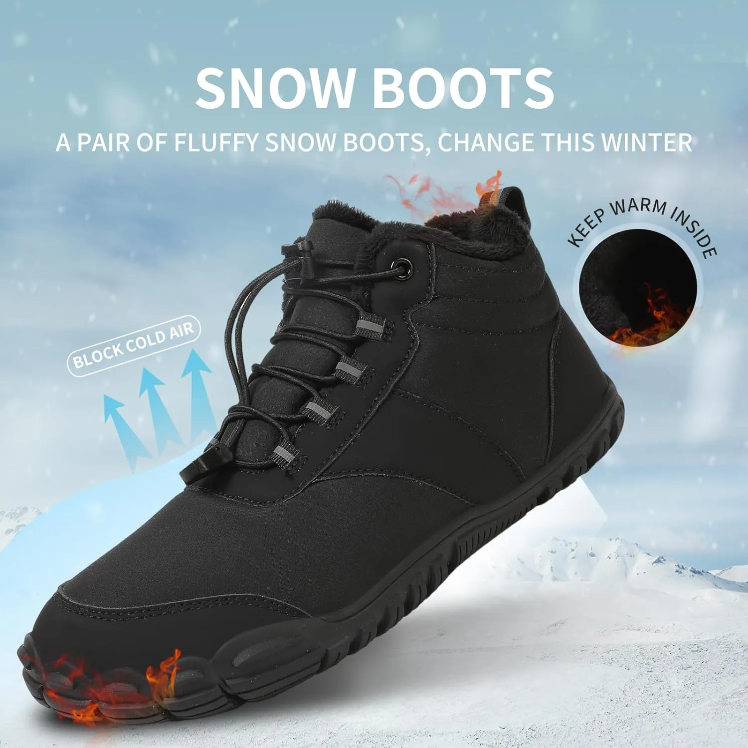 Winter Hike Barefoot Boots,Warm Zero Drop Snow Boot Slip On Barefoot Footwear - Minimalist Warm zero Drop, Non-Slip Snow Boots, Wide Fit Barefoot Boots for Women & Men