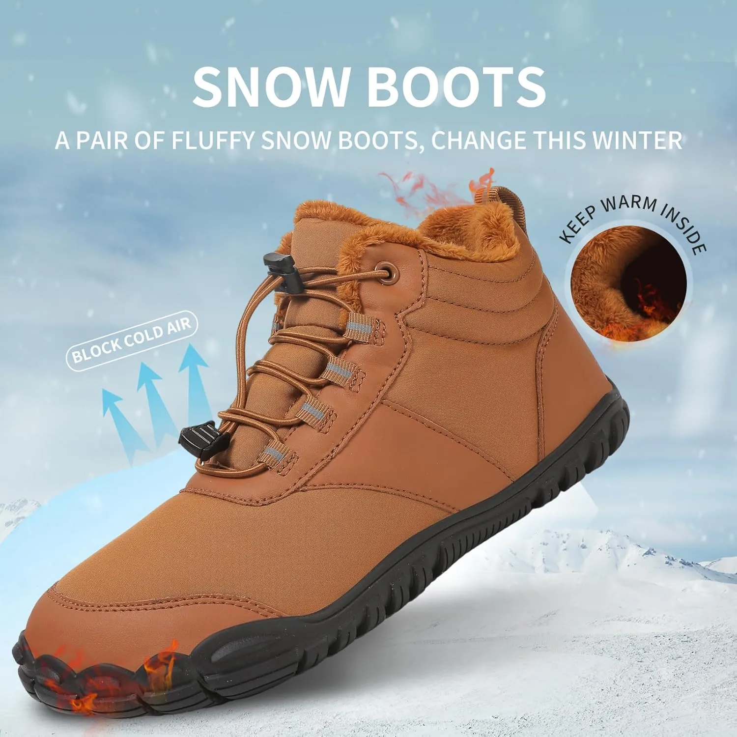 Winter Hike Barefoot Boots,Warm Zero Drop Snow Boot Slip On Barefoot Footwear - Minimalist Warm zero Drop, Non-Slip Snow Boots, Wide Fit Barefoot Boots for Women & Men